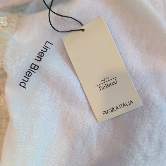Piazza Italia Button Up Shirt Linen Mens Medium White Linen Blend Long Sleeve - Picture 7 of 8